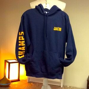 Medium Blue Men's Work Hoodie with name JACOB